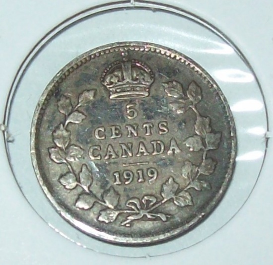 1919 Canada 5 Cent Silver Coin
