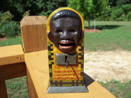 Cast Iron Black Face Fortune Mechanical Coin Bank