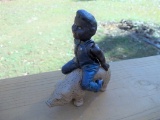Black Boy Riding Pig Coin Bank Cast Iron