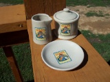 Little Black Sambo Ceramic Pottery Condiment Set Sugar Butter Plate & Creamer