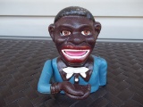 Cast Iron Black Americana Jolly Boy Mechanical Bank JE Stevens Pat 455.1896 On Bottom
