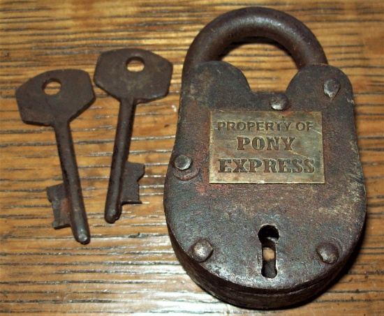 Property of Pony Express Small Cast Iron Padlock with 2 keys