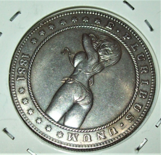 1881-CC Hobo Morgan Dollar Fantasy Coin Bikini Clad Lady