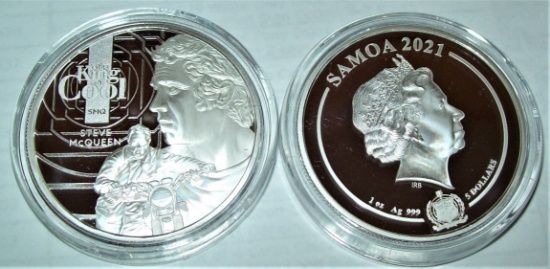 2021 Samoa Steve McQueen King of Cool 1 Oz. .999 Fine Silver $5 Coin
