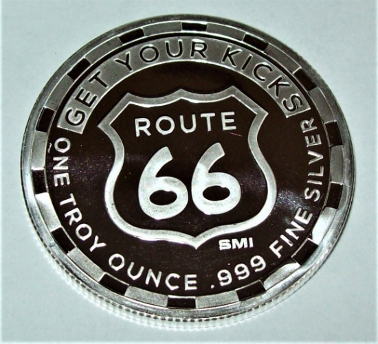 Route 66 Get Your Kicks 1 Troy Oz. .999 Fine Silver Round