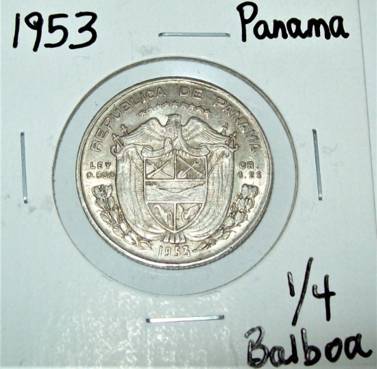 1953 Panama 1/4 Balboa BU Uncirculated Foreign Coin