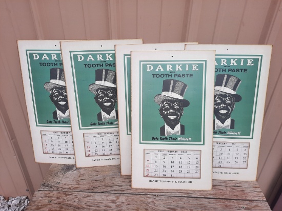 Lot Of Five Darkie Toothpaste Sold Here 1912 Calendars Gets Teeth Their Whitest