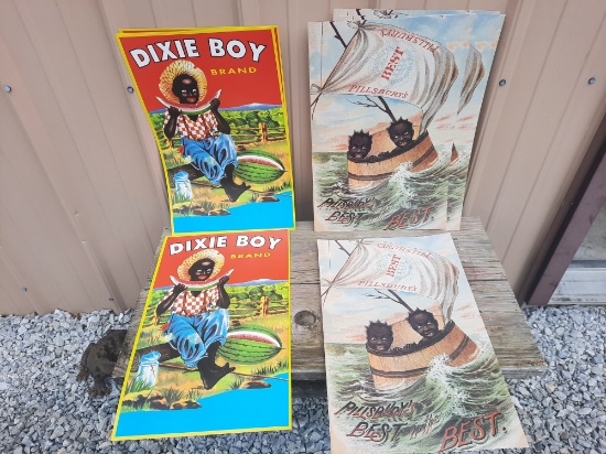 Lot Of Ten Paper Prints Dixie Boy Brand & Pillsbury's Best Advertising Heavy Paper Stock Posters