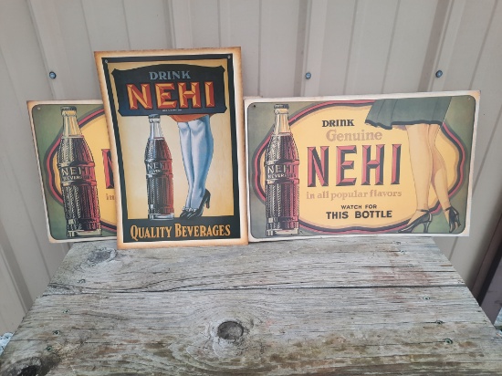3 Large Heavy Paper Cardboard Nehi Beverages Soda Pop Advertising Signs Posters