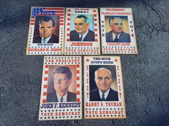 Lot Of 5 Large Heavy Poster Stock President Posters Kennedy Nixon Truman Johnson Roosevelt