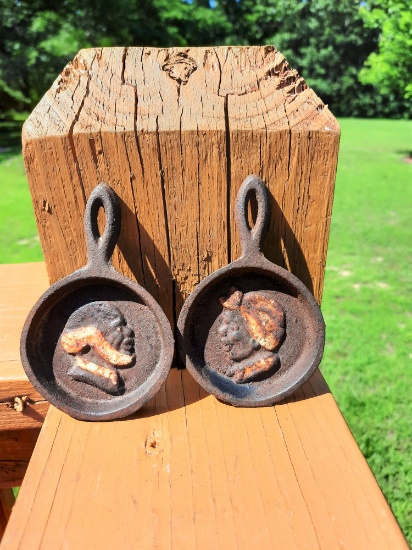 2 Small Cast Iron Mini Black American Skillets Frying Pans Moses & Mammy