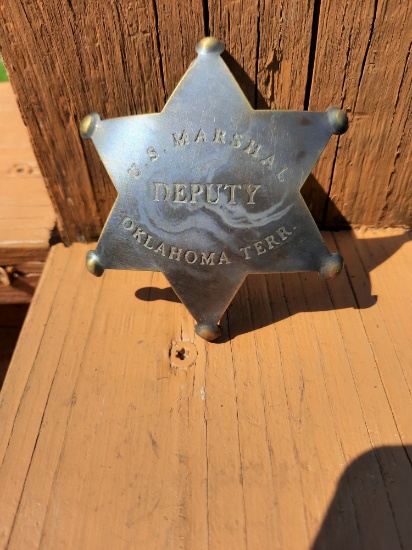 Brass 6 Point Star Deputy US Marshal Oklahoma Territory Badge