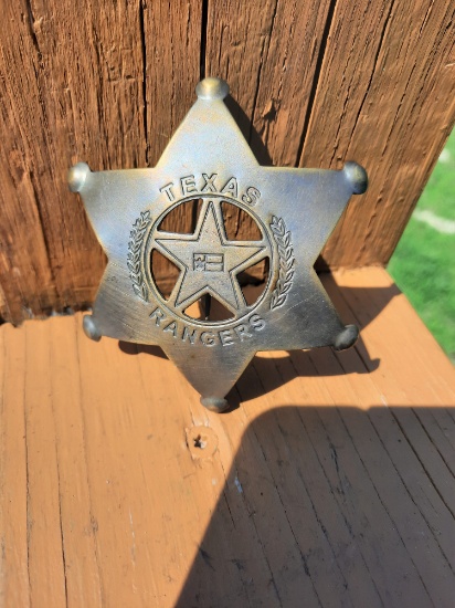 Brass 6 Point Star Texas Rangers Badge