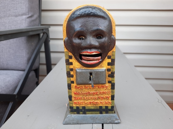 Cast Iron Black Face Fortune Mechanical Coin Bank