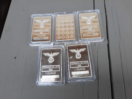 5 1 Ounce 999 German Silver Nazi German Bars In Protective Cases Swastika Eagle