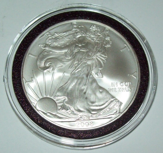 2008 American Silver Eagle Dollar Coin 1 Troy Oz. .999 Fine Silver $1 Coin in Capsule
