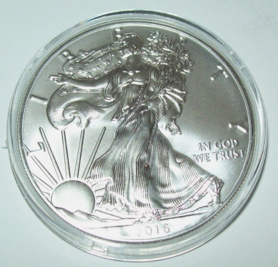 2016 American Silver Eagle Dollar Coin 1 Troy Oz. .999 Fine Silver $1 Coin in Capsule