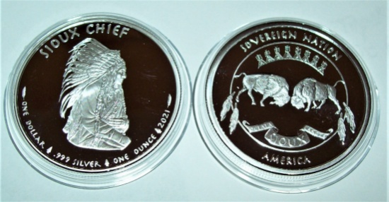 2021 Sioux Indian Chief Silver Dollar 1 troy oz. .999 Fine Silver $1 Coin