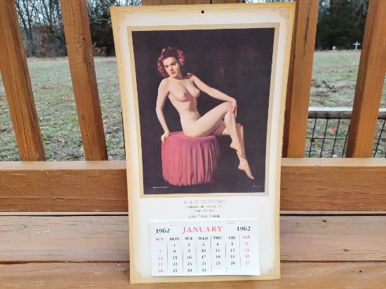 1962 Nude Bloom Of Youth Pinup Girl Calendar R&D Motors Garage Syracuse NY