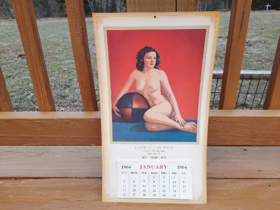 1964 Nude Pinup Girl Calendar Larry's Car Shop Oakwood Texas Garage Girlie Calendar