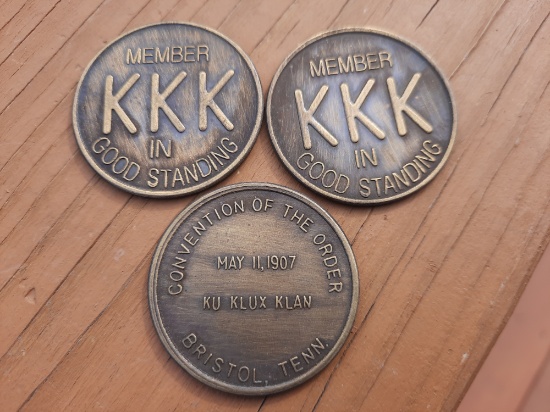 Two KKK Brass Member In Good Standing Coins & Convention Of The Order Coin Bristol Tenn