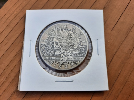 1922 Hobo Skeleton Head Peace Dollar Fantasy Coin