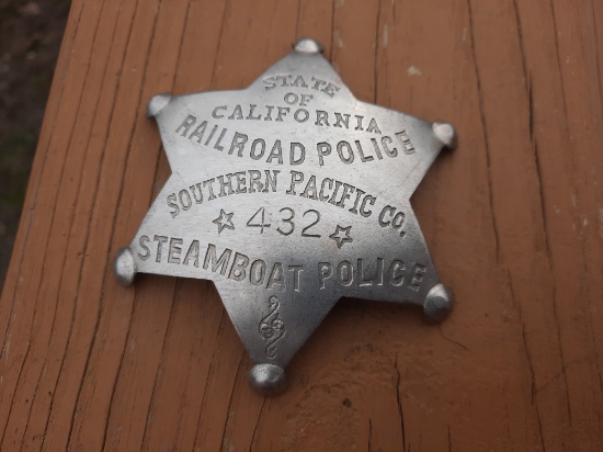 Metal State Of California Railroad Steamboat Police Southern Pacific Co Badge #432