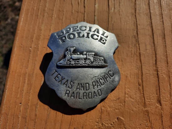 Metal Special Police Badge Texas And Pacific Railroad Shield Badge