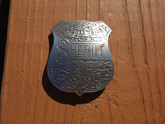 Metal Sheriff Shield Badge With Art Scroll Work