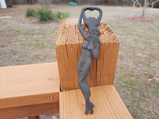 Cast Iron Sexy Lady with Fan Bottle Opener Barware Bar Hand Held