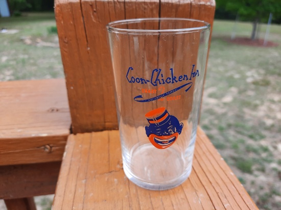 Coon Chicken Inn Restaurant Black Americana Glass Water Drink Tumbler Glass
