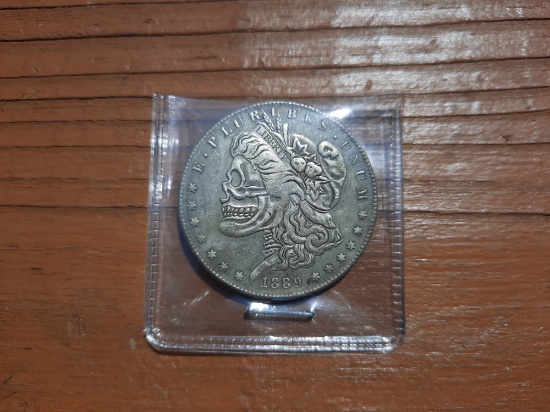 1889 Hobo Morgan Dollar Fantasy Coin Skeleton Head