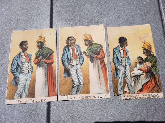 3 Vintage Black Americana Humorous Paper Cards