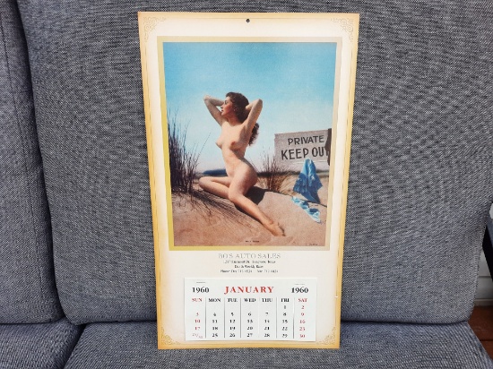 1960 Bo's Auto Sales Nude Pinup Garage Gas Station Sexy Calendar Longview Texas