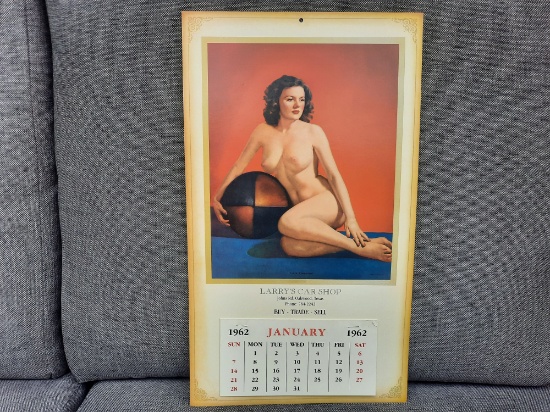 1962 Larry's Car Shop Nude Pinup Garage Gas Station Sexy Calendar Oakwood Texas