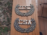 2 Heavy Brass CSA & US Emblems Military 3 Holes To Attach