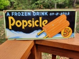 Heavy Porcelain Popsicle Advertising Sign A Frozen Drink On A Stick