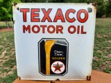 Texaco Motor Oil Clean Clear Golden Porcelain Gas Station Sign