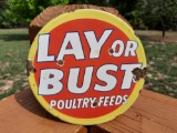 Heavy Porcelain 6 Inch Lay Or Bust Poultry Feeds Seed Store Door Push Plate Farm Sign