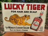 New Old Stock Tin Metal Sign Lucky Tiger For Hair And Scalp Kansas City Mo Dandruff Tonic