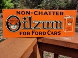 New Old Stock Tin Metal Sign Non Chatter Oilzum For Ford Cars Gas Oil Sign