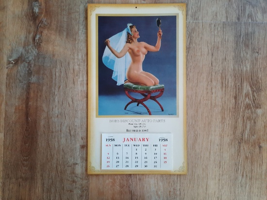 1958 Bobs Discount Auto Parts Nude Pinup Garage Gas Station Sexy Calendar