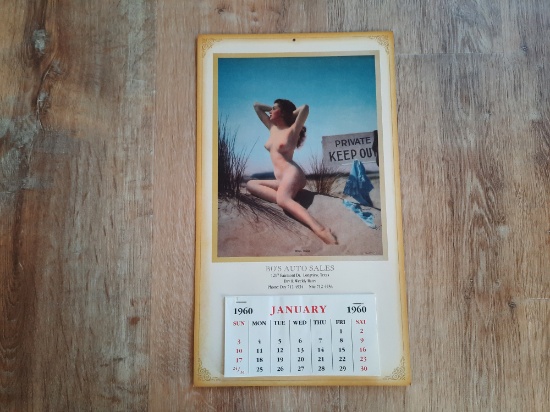 1960 Bo's Auto Sales Nude Pinup Garage Gas Station Sexy Calendar Longview Texas