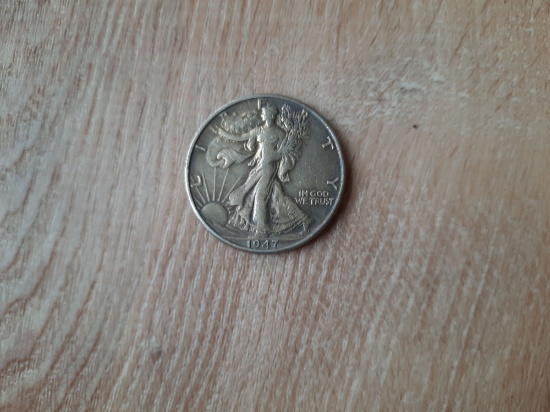 1947 Walking Liberty US Half Dollar Coin 90% Silver