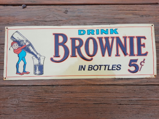 Tin Metal Embossed Drink Brownie 5 Cent In Bottles Advertising Sign