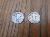2 Standing Liberty Quarters 90% Silver 1926 & Date Worn Off