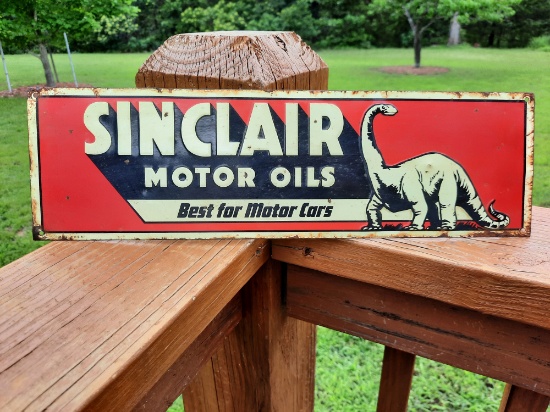 Old Tin Metal Embossed Sinclair Motor Oils Best For Ford Cars Sign