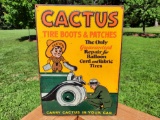 Old Tin Metal Embossed Cactus Tire Boots & Patches Sign Cord and Fabric Tires