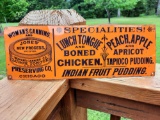 Old Tin Metal Embossed Womans Canning Co Chicago Sign Indian Fruit Pudding Advertising Sign