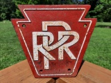 Cast Iron Pennsylvania Railroad Keystone Sign Railway Depot Sign